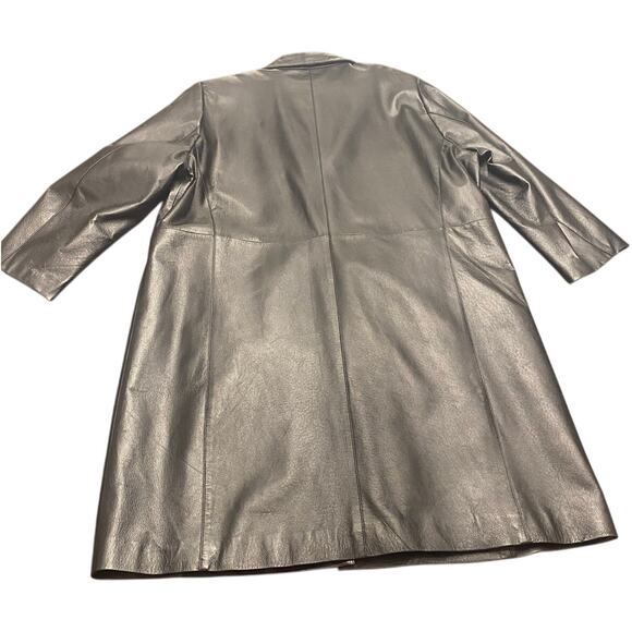 Clio II Black Leather Long Jacket Mid-Length Coat 90s Style Medium - Picture 2 of 7